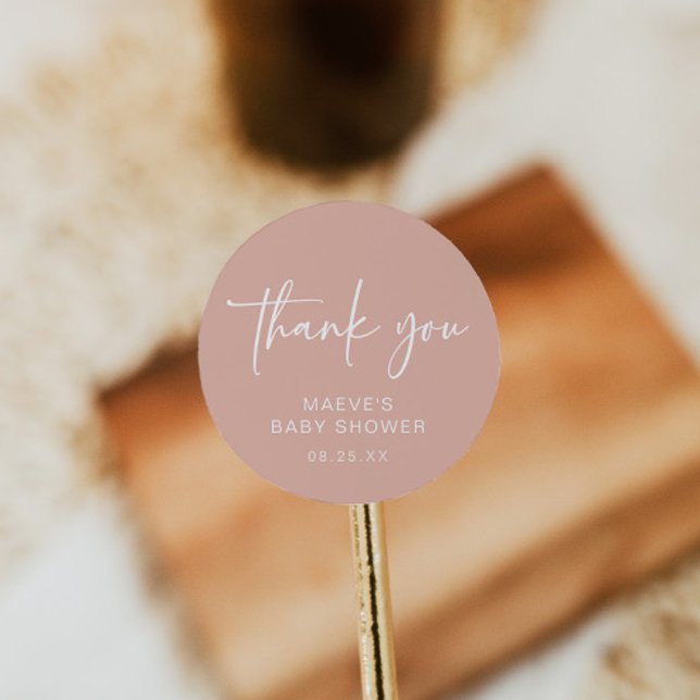 Dusty Pink Baby Shower Round Sticker Modern Girl (Creator Uploaded)