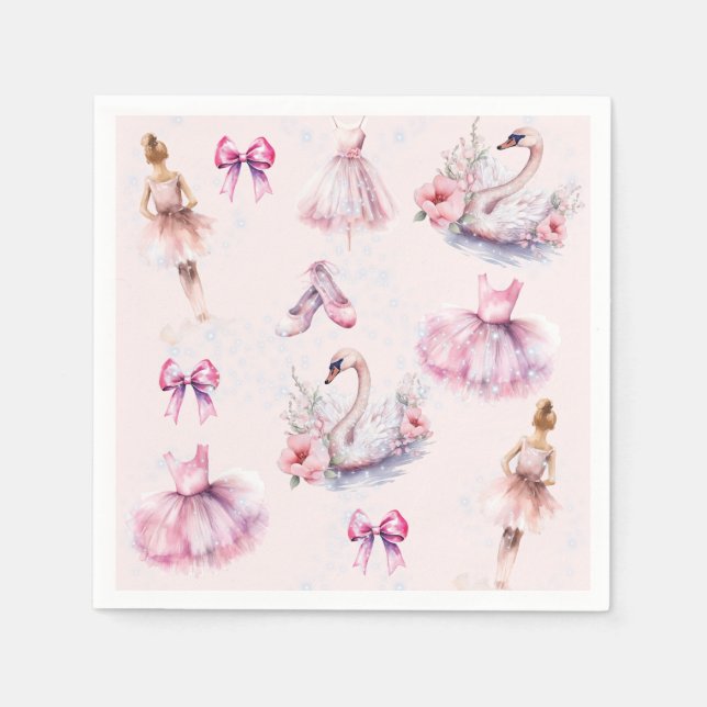 Dusty Pink Ballerina Birthday With Glitter Napkin (Front)