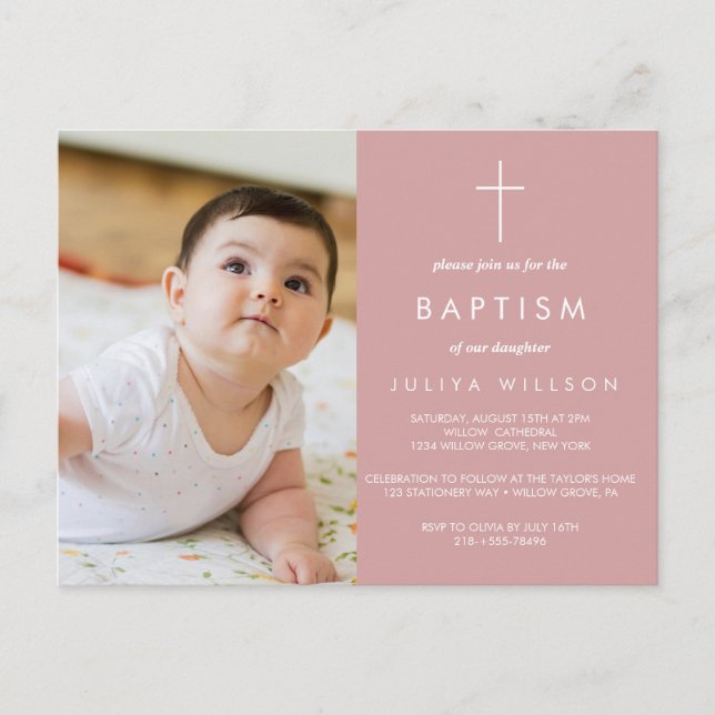 Dusty pink Baptism photo  Postcard (Front)