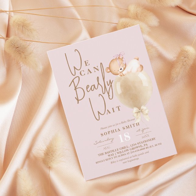 Dusty Pink Bear Balloon Baby Shower Invitation (Creator Uploaded)