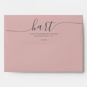 Dusty Pink & Black Script Return Address Envelope