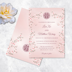 Dusty Pink Blossom Chinese Wedding Invitation