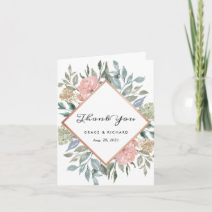 Dusty Pink Blue Green Rustic Wild Floral Wedding Thank You Card