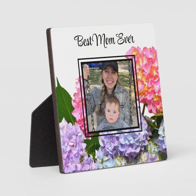 Dusty pink blue yellow green floral Best Mum Ever Plaque (Front)