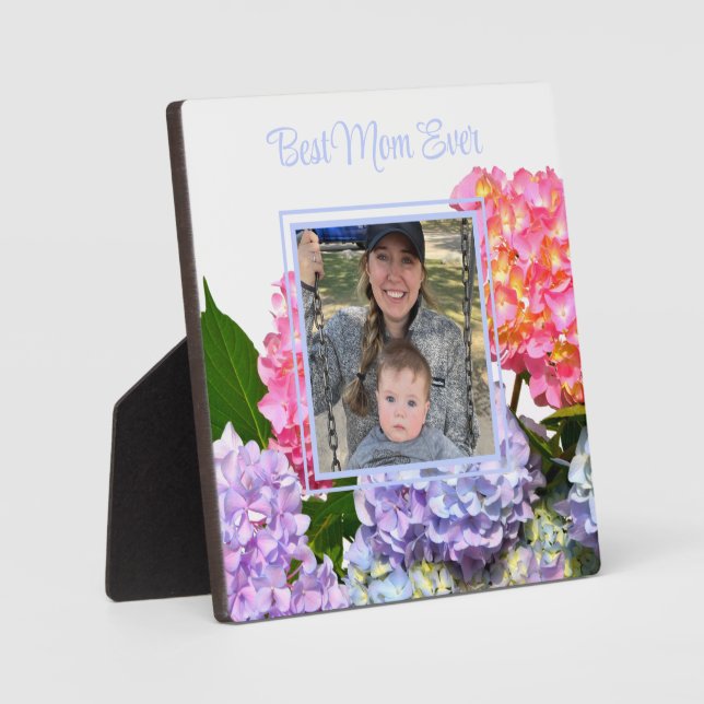 Dusty pink blue yellow green floral Best Mum Ever Plaque (Front)