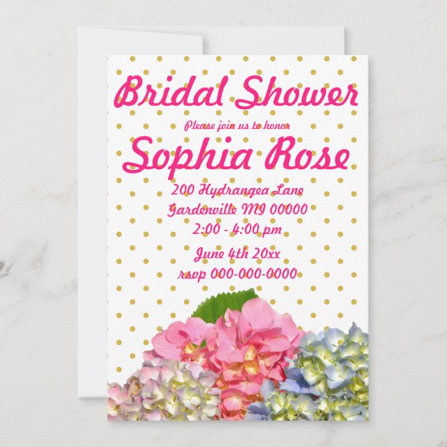 Dusty pink blue yellow green floral hydrangeas  invitation (Front)