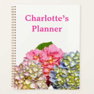 Dusty pink blue yellow green floral hydrangeas planner