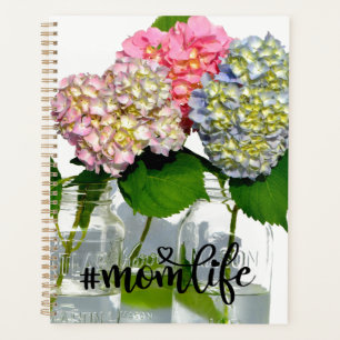 Dusty pink blue yellow green floral hydrangeas planner