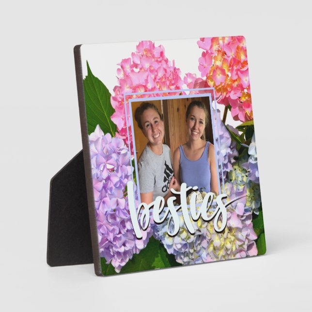 Dusty pink blue yellow green floral hydrangeas  plaque (Front)