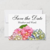 Dusty pink blue yellow green floral hydrangeas