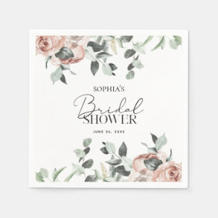 Dusty Pink Blush Floral Eucalyptus Bridal Shower Napkin