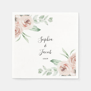 Dusty Pink Blush Floral Eucalyptus Wedding Napkin