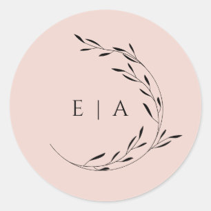 Dusty Pink Blush Minimal Initials Wreath Large Classic Round Sticker
