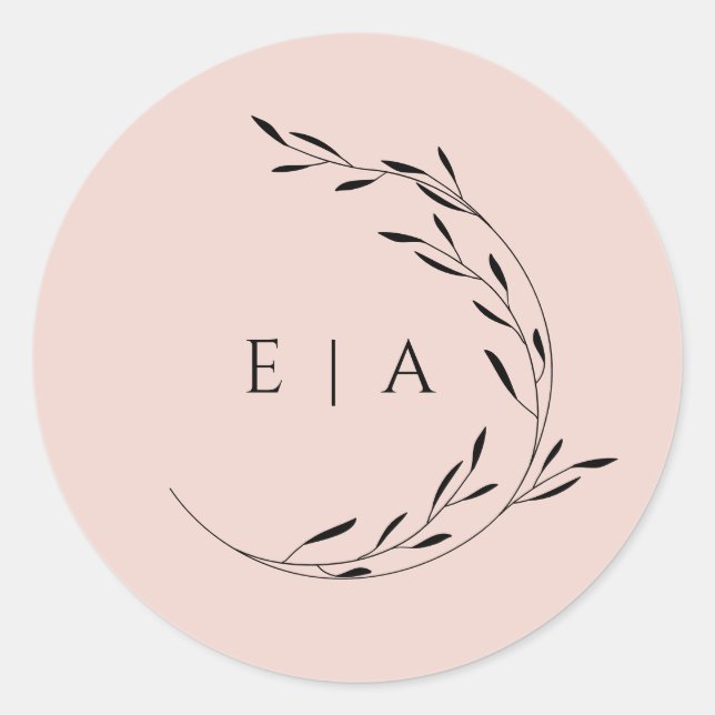 Dusty Pink Blush Minimal Initials Wreath Large Classic Round Sticker (Front)
