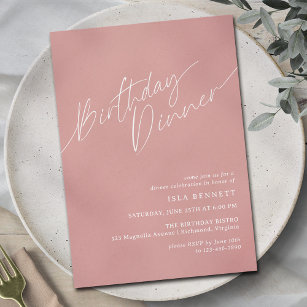 Dusty Pink Blush   Modern Elegant Birthday Dinner Invitation