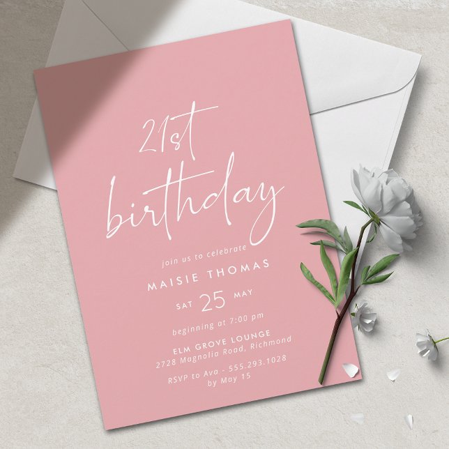 Dusty Pink Blush | Simple Cute Girly 21st Birthday Invitation (Creator Uploaded)