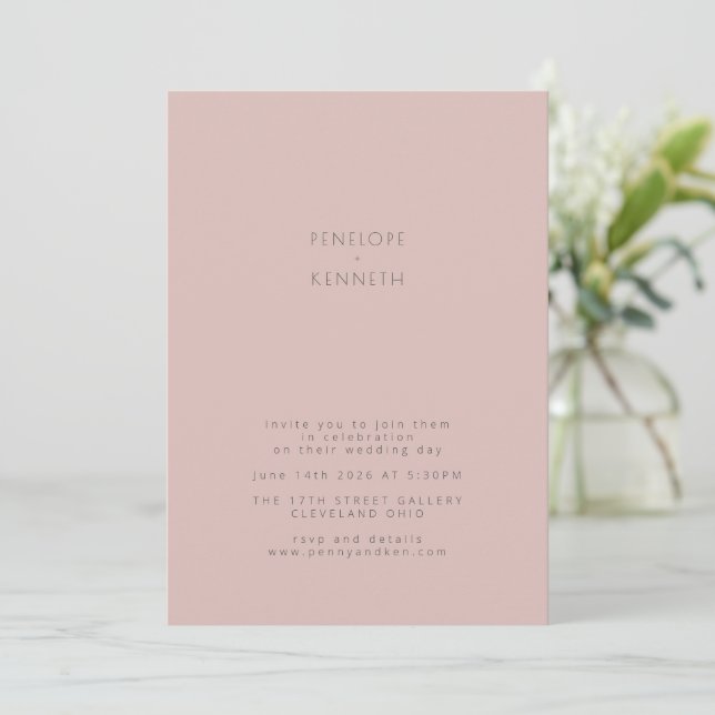 Dusty Pink Blush Wedding Modern Minimalist Simple Invitation (Standing Front)