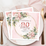 Dusty Pink Bohemian Floral 90th Birthday Party  Napkin<br><div class="desc">✅ For matching items search 36-90 in my collections ✅ Celebrate a beautiful milestone with elegant 90th birthday napkins featuring watercolor dusty pink and blush pink flowers, soft eucalyptus greenery, and a shimmering rose gold frame. This boho floral design adds a romantic, stylish touch to any party table and makes...</div>