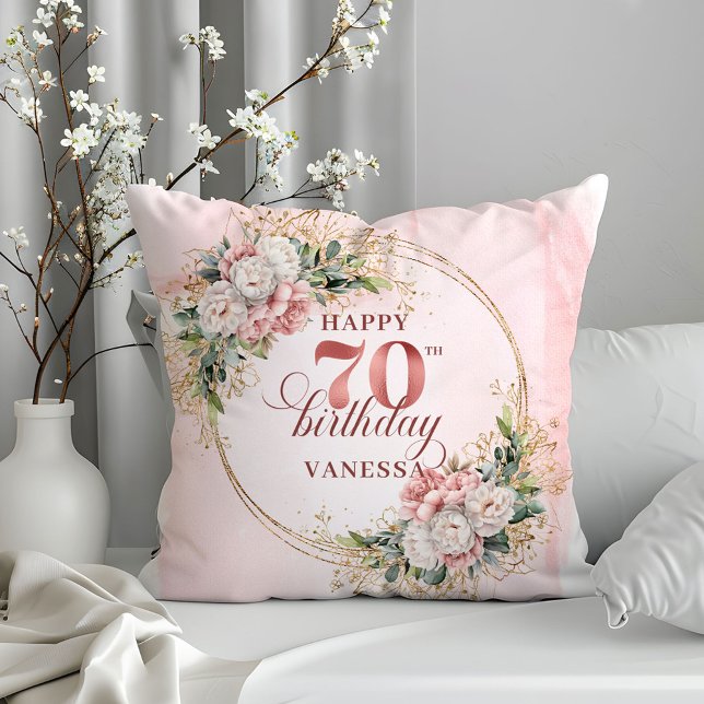 Dusty Pink Bohemian Floral Pillow 70th Birthday  (Dusty Pink Bohemian Floral Pillow 70th Birthday Pillow)