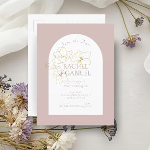 Dusty Pink   Boho Arch Gold Floral Wedding  Postcard