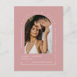 Dusty Pink Boho Arch Photo QR Code Save Our Date Postcard