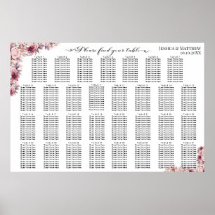 Dusty Pink Boho Floral 31 Tables Wedding Seating Poster