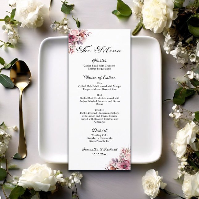 Dusty Pink Boho Floral 4x9'' Wedding Menu (Creator Uploaded)