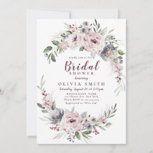 Dusty pink boho floral bridal shower invitation