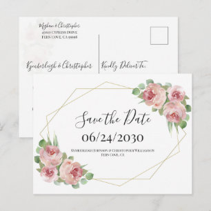 Dusty Pink Boho Floral Geometric Save the Date Postcard
