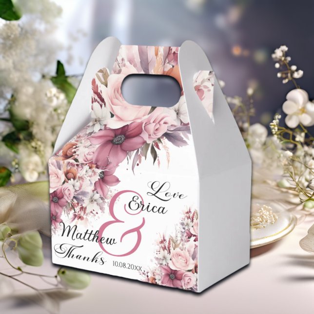 Dusty Pink Boho Floral Modern Script Wedding Favour Box (Creator Uploaded)
