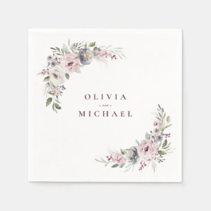 Dusty pink boho floral rustic wedding napkin