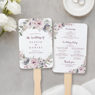 Dusty pink boho floral rustic wedding program hand fan
