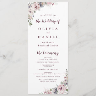 Dusty pink boho floral rustic wedding program menu