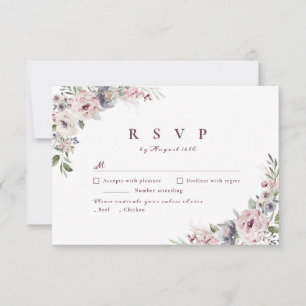Dusty pink boho floral rustic wedding RSVP card