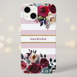 Dusty Pink Boho Floral Stripe Monogram Case-Mate iPhone 14 Case<br><div class="desc">Custom monogrammed phone cases personalised with your name or other text. This trendy boho design features a watercolor floral border in rustic fall colours on a dusty mauve pink and white striped background with faux gold foil accent. Use the design tools to choose any background colour, change text fonts and...</div>