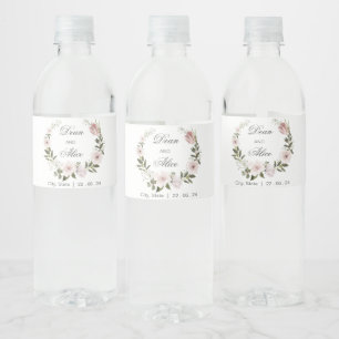 Dusty Pink Boho Floral Water Colour Pastel Wedding Bottle Label