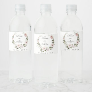 Dusty Pink Boho Floral Water Colour Pastel Wedding Bottle Label