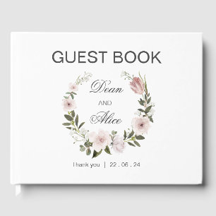 Dusty Pink Boho Floral Water Colour Pastel Wedding Guest Book