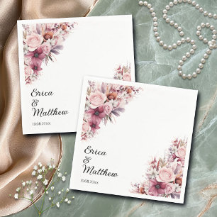 Dusty Pink Boho Floral Wedding  Napkin