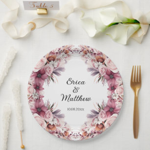 Dusty Pink Boho Floral Wedding  Paper Plate
