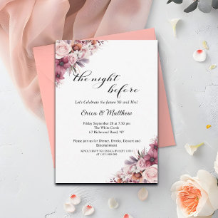 Dusty Pink Boho Floral Wedding Rehearsal Dinner Invitation