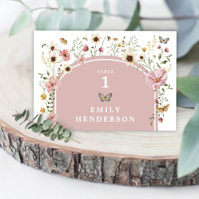 Dusty Pink Boho Wildflower Butterfly Table Number (Creator Uploaded)