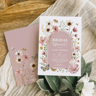 Dusty Pink Boho Wildflower Meadow Bridal Shower Invitation