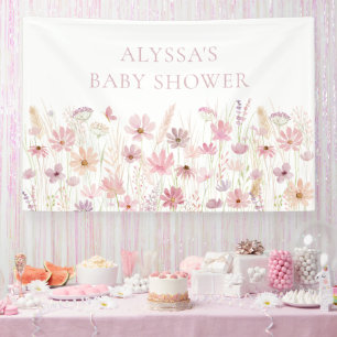 Dusty Pink Boho Wildflowers Baby Shower Banner