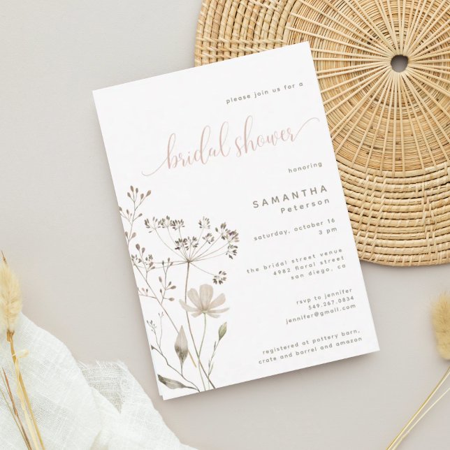 Dusty Pink Botanical Floral Bridal Shower Invitation (Creator Uploaded)