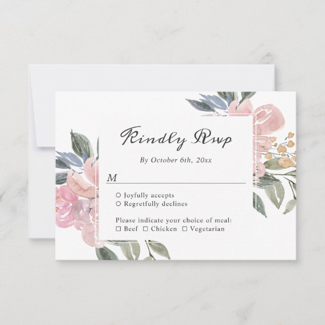 Dusty Pink Botanical Floral Rustic Elegant RSVP Card (Front)