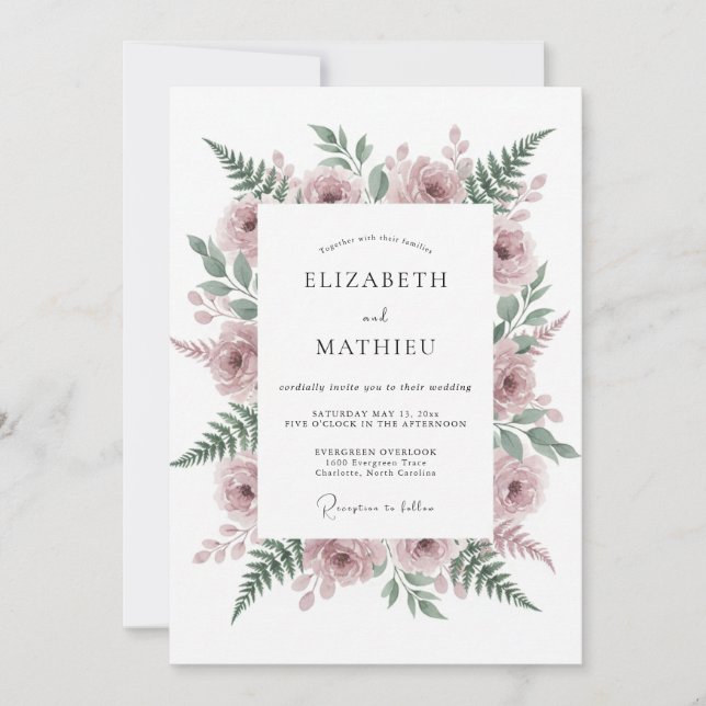 Dusty Pink Botanical Floral Wedding Invitation (Front)