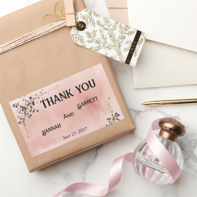 Dusty Pink Botanical floral Wedding  Rectangular Sticker (Gifting)