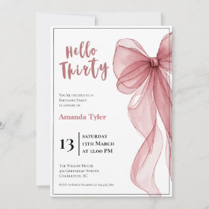 Dusty Pink Bow 30th Birthday Invitation