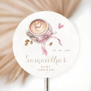Dusty pink bow coffee  baby shower   classic round sticker